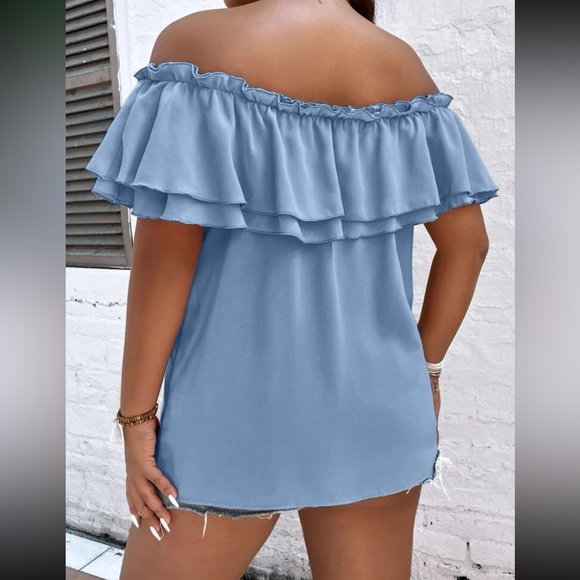 Luxe plus black size off shoulder tie front frill trim blouse - Picture 11 of 15